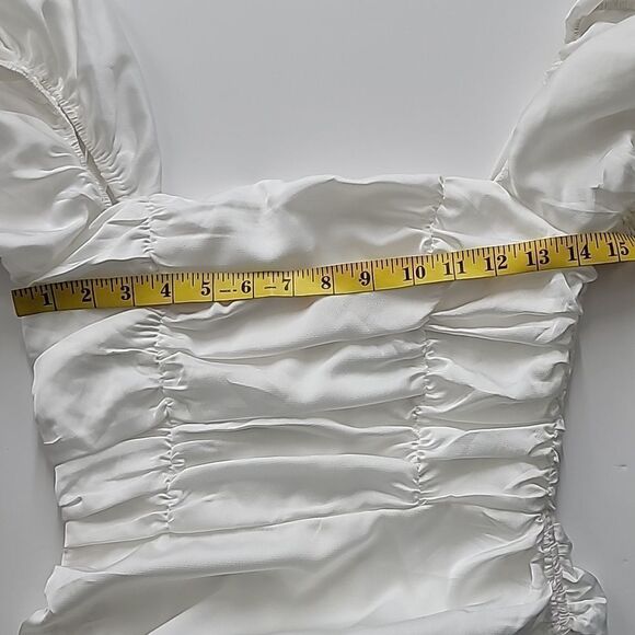 Sabo Skirt Ruched Mini Peasant Dress in White - Picture 11 of 11